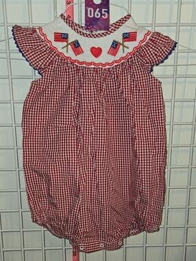 Lil Cactus Bubble Romper with Smocked Red and Embroidered Flags, 18-24M, ❤️